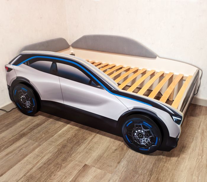 Кровать машина Grey (с синей полосой)