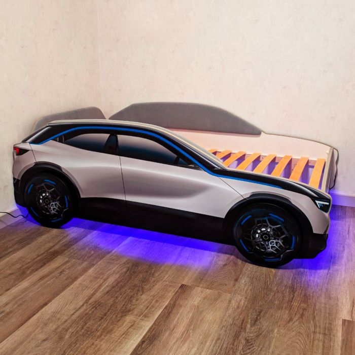 Кровать машина Grey (с синей полосой)