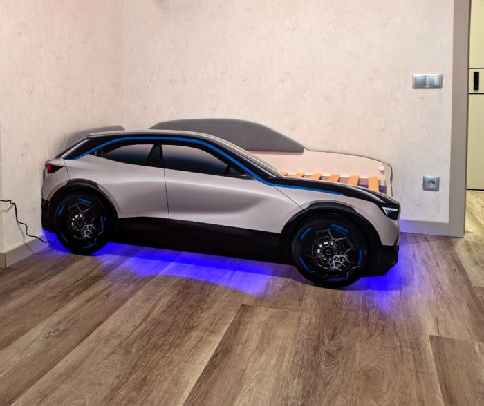 Кровать машина Grey (с синей полосой)