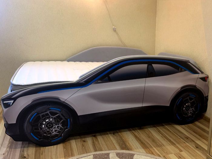 Кровать машина Grey (с синей полосой)