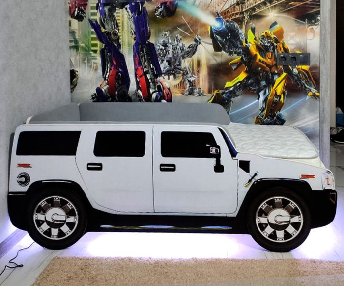 Ліжко машина Джип білий +матрац +м'які бортики