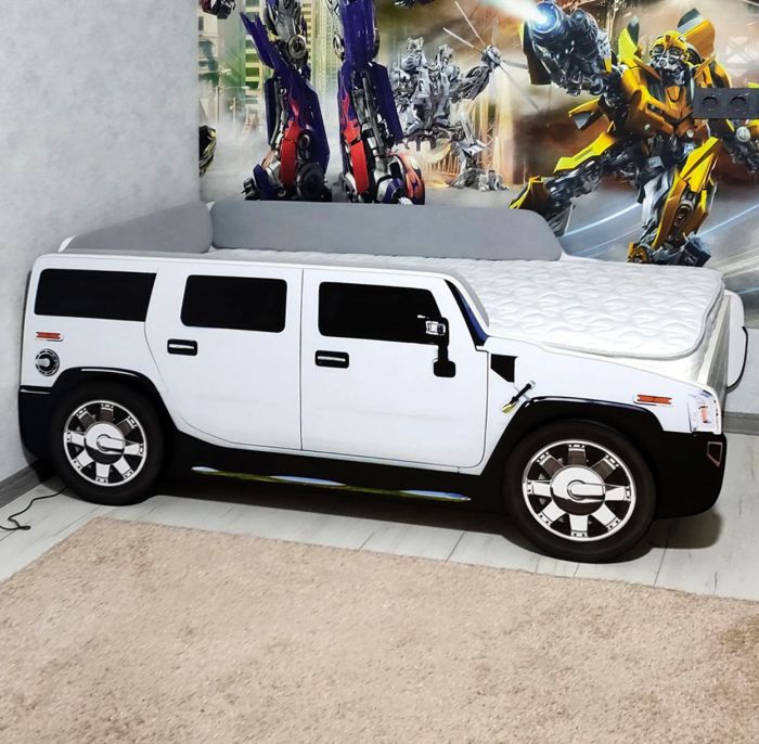 Ліжко машина Джип білий +матрац +м'які бортики